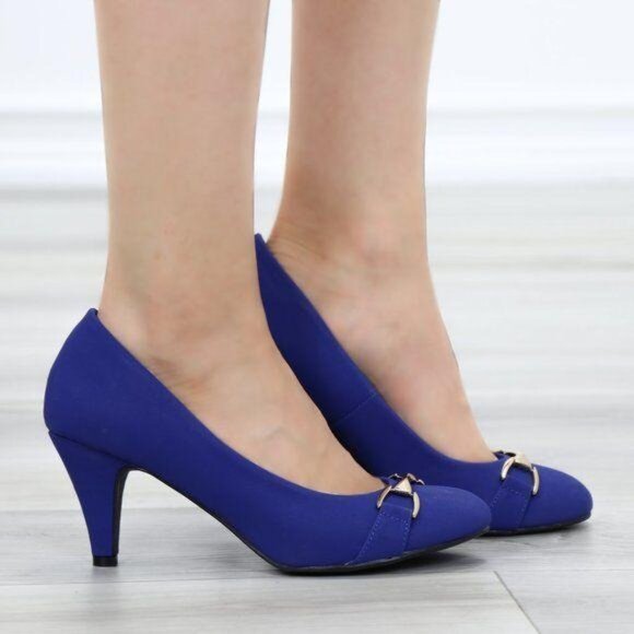 Blue Vintage Style Round Toe Comfort Pumps - Picture 2 of 11